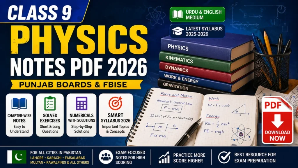 Class 9 Physics Notes PDF 2026 – Solved Exercises, Numericals