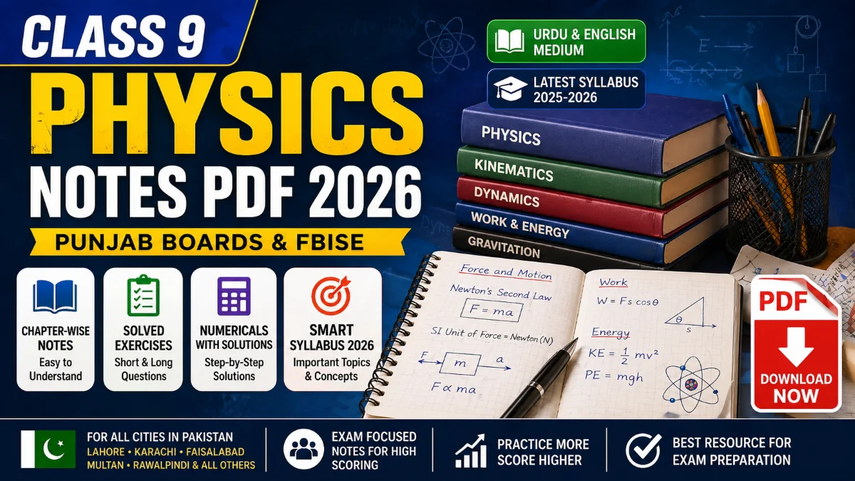 Class 9 Physics Notes PDF 2026 – Solved Exercises, Numericals
