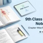 9th class biology notes 2026 PDF download banner showing study desk with biology books, diagrams, and digital notes for exam preparation.