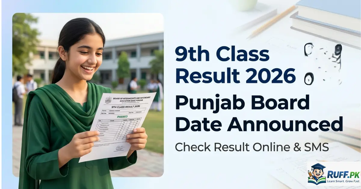 9th Class Result Date 2026 Punjab Board online with expected August result date and SMS option displayed