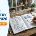 Featured image showing Class 9 Chemistry Notes 2026 PDF with periodic table, formulas, and study desk for Punjab Board and FBISE students