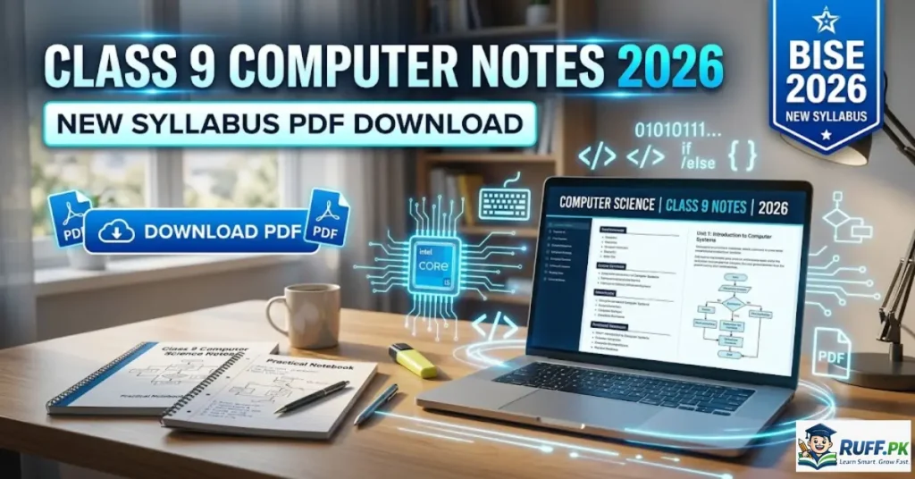 Class 9 Computer Notes 2026 PDF download for Punjab Board new syllabus with solved exercises and MCQs.